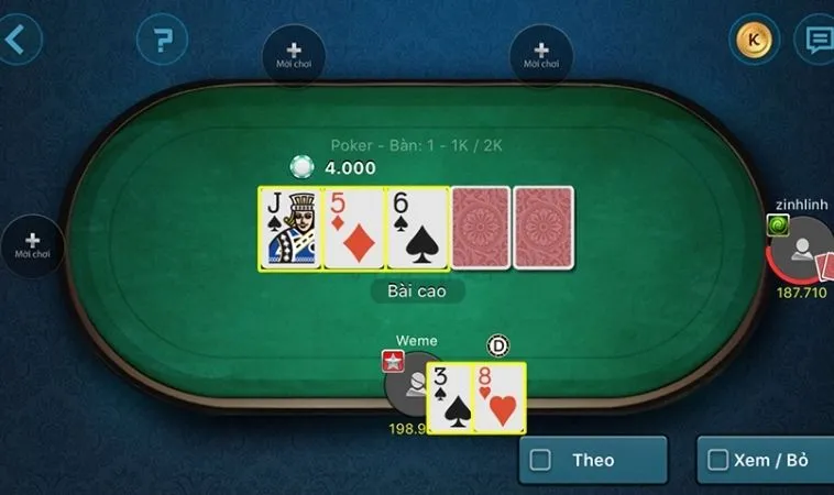 Giao diện chơi Poker Tại AWIN68